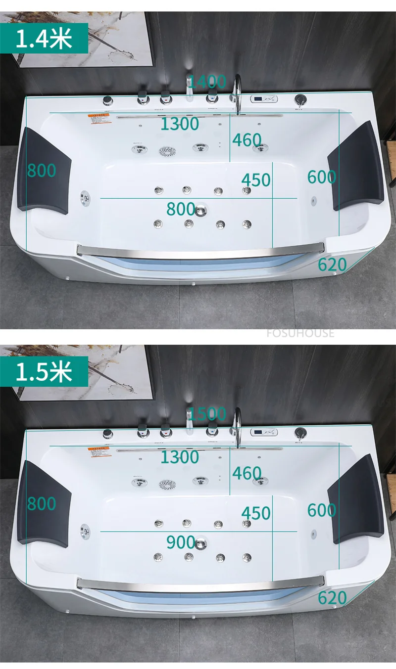 Description Picture 2 of itemLight Luxury Freestanding Acrylic Bath Household Bathroom Massage Bathtubs Multifunction Whirlpool Half Transparent Bathtub