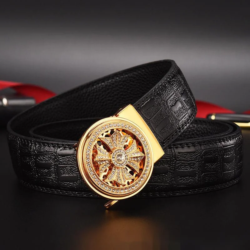 Új Hot Selling öv automatikus csattal férfiaknak, gyémántszeges csatfejjel, üzleti alkalmi öv férfiaknak_voghion.com