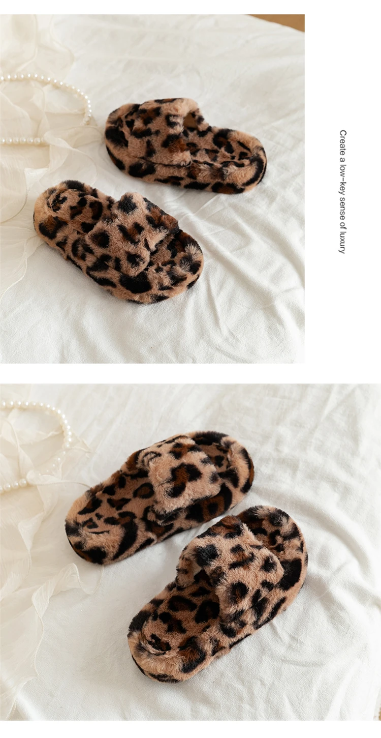 2025, Winter Neue kinder Schuhe Plüsch Hausschuhe Leopard Muster Mode Warme Schuhe Indoor Koreanische Mädchen Casual Hausschuhe – Detail 7