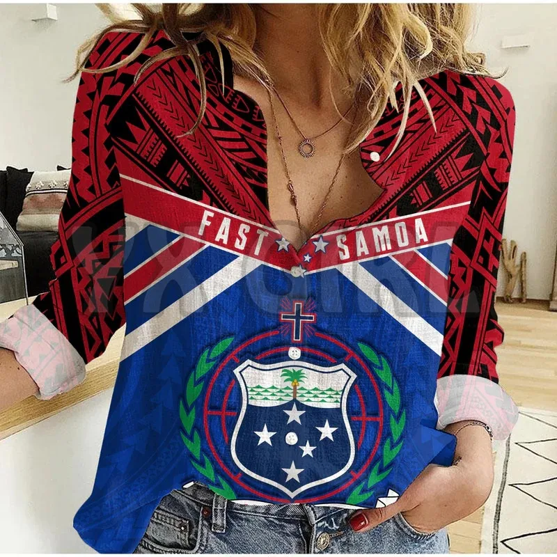 F.A.S.T Samoa Women Casual Shirt Forever 3D Printed Button-down Shirt Casual Unique Streewear