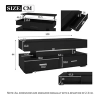 Table basse hydraulique, avec éclairage LED, contrôle par application Bluetooth, 2 tiroirs et rangement ouvert, table basse relevable, 100*50*44 cm 2