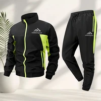 Ensemble de vêtements de sport pour hommes, coupe ajustée, respirant, adapté à l'entraînement quotidien, ensemble deux pièces, haut et pantalon à imprimé montagne 3