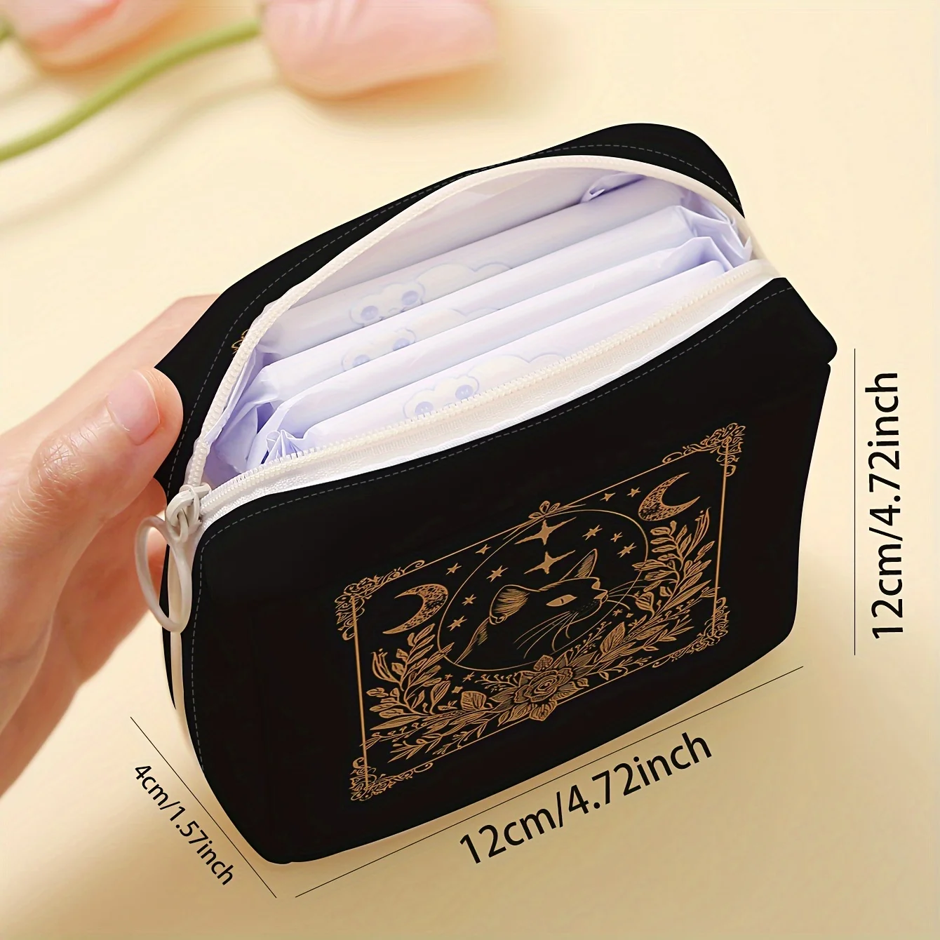 1 pc Cat pattern printed sanitary napkin storage bag, lightweight tissue bag for women's products, sanitary tissue bag