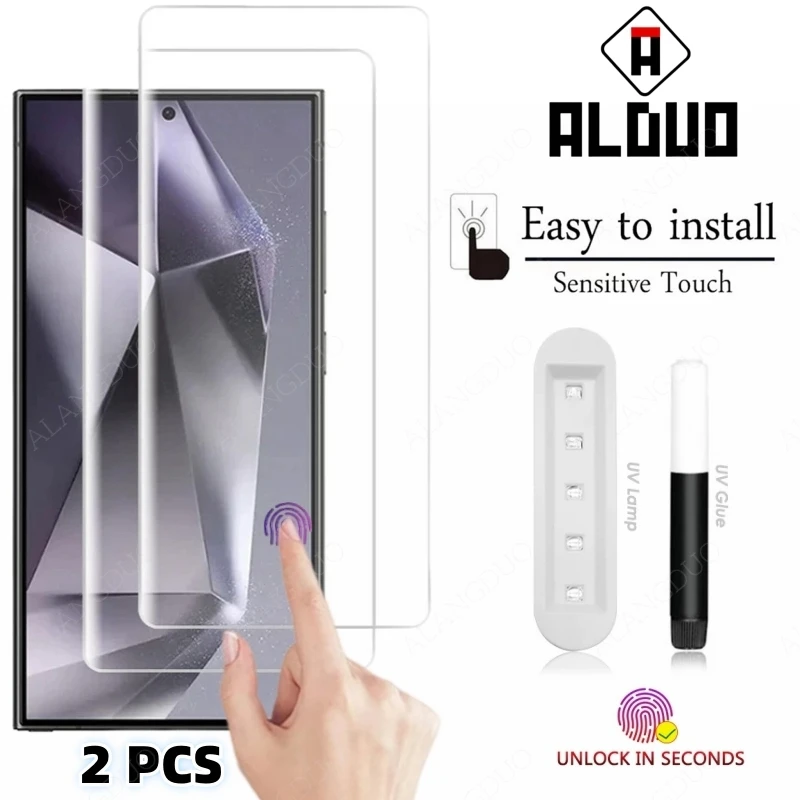 2 Pezzi Full Glue Glass Per Samsung Galaxy S24 Ultra S24Plus Full Cover Screen Protector Per Galaxy S24 S23Ultra Uv Tempered Glass