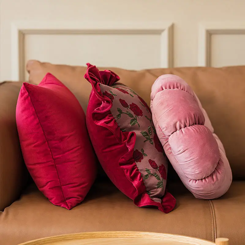 Velluto Rosso Cuscini Rossi Velluto Cuscino Arredo Fiocco In