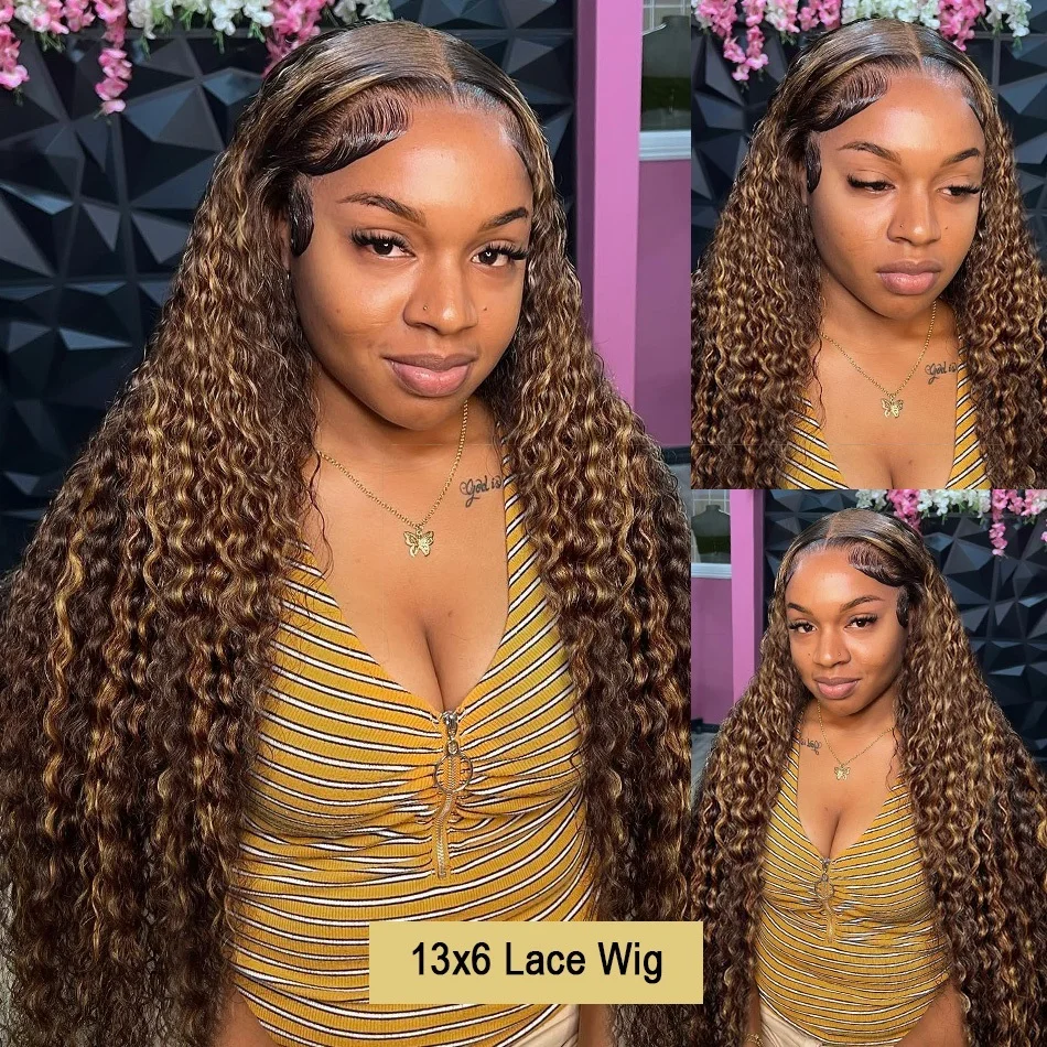 Meodi 13x6 Highlight Ombre Lace Frontal Wig Curly Human Hair Wigs 4/27 Colored 13x4 Deep Water Wave Lace Front Wig 4x4
