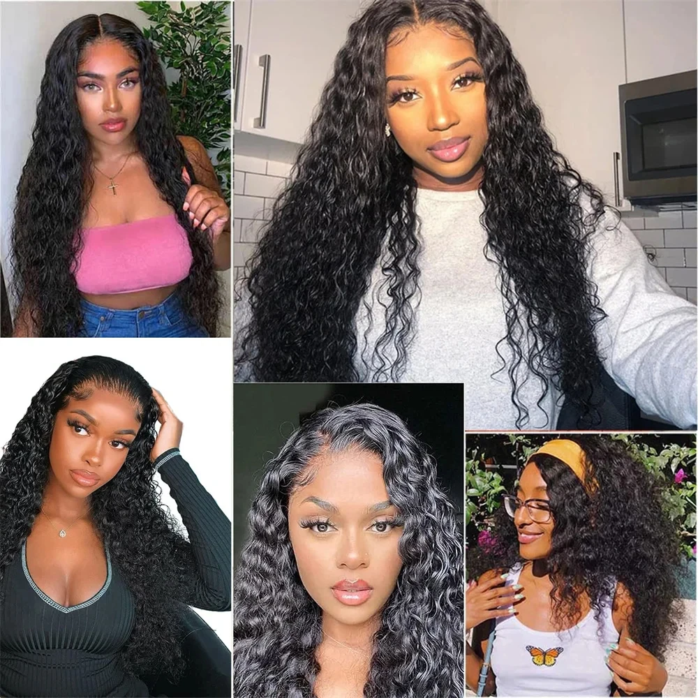 180% Density Deep Curly V Part Wig Human Hair Cheap Full Machine Made Wig Natural Black Remy Water Wave V Part Human Hair
