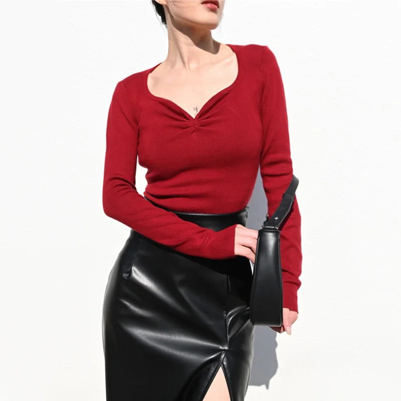 

Женский элегантный трикотажный джемпер с длинным рукавом