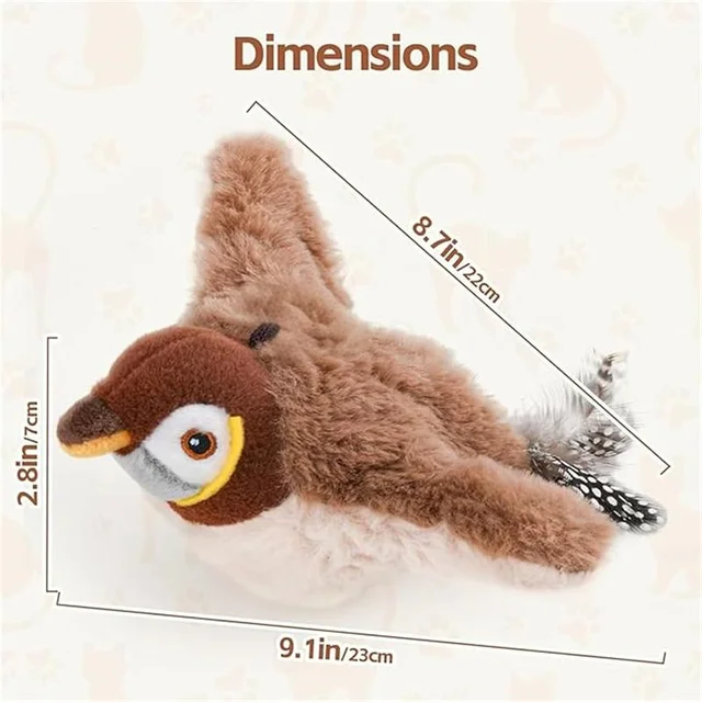 Interactive Cat Toys, Rechargeable Chirping Flapping Bird(no Flying) with Catnip for Indoor Cats, Touch Activated Plush Toys 6