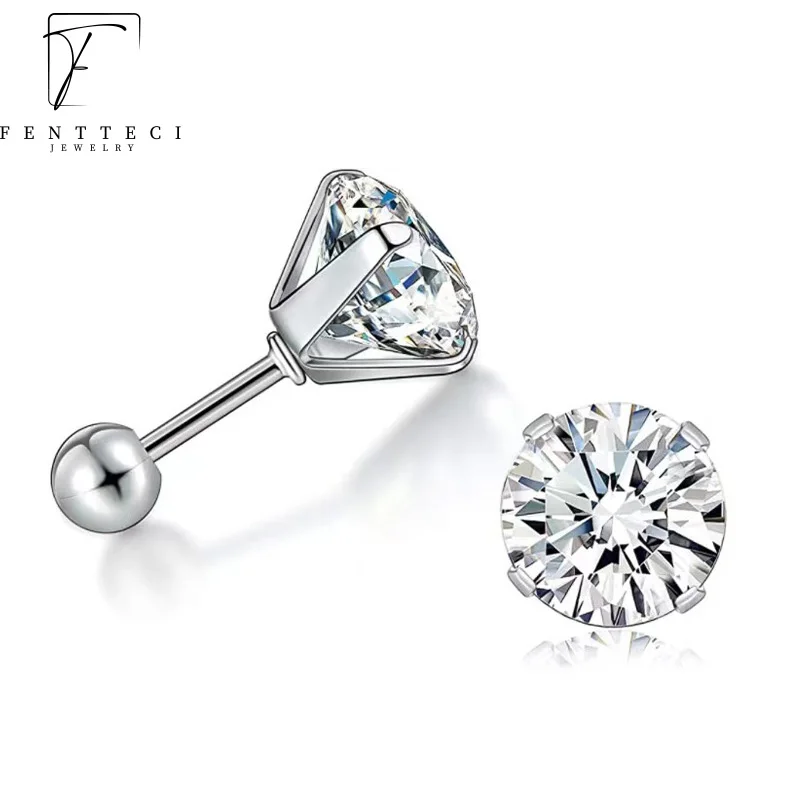 

FENTTECI Round Cut D Color Moissanite Studs Earrings 18K White Gold Never Fade Earrings Fine Jewelry for Women Summer 1 Carat