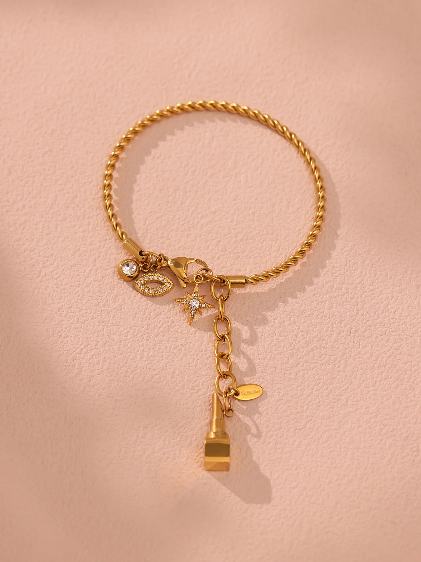 Glänzendes Zirkon-Stern-Langanhänger-Armband für Damen, Spiralförmiges Edelstahl-Armband in Gold- oder Silberfarbe, Luxuriöses Charm-Armreif für Frauen – Detail 10
