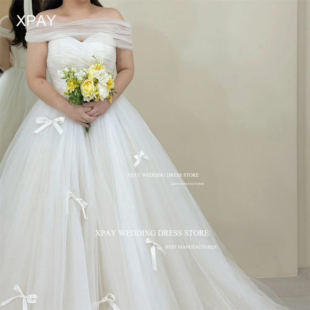 

XPAY Sweetheart Korea Wedding Dresses Sleeveless Bow Ribbons Backless Bride Dress Wedding Photos Shoot Custom Size Bridal Gown