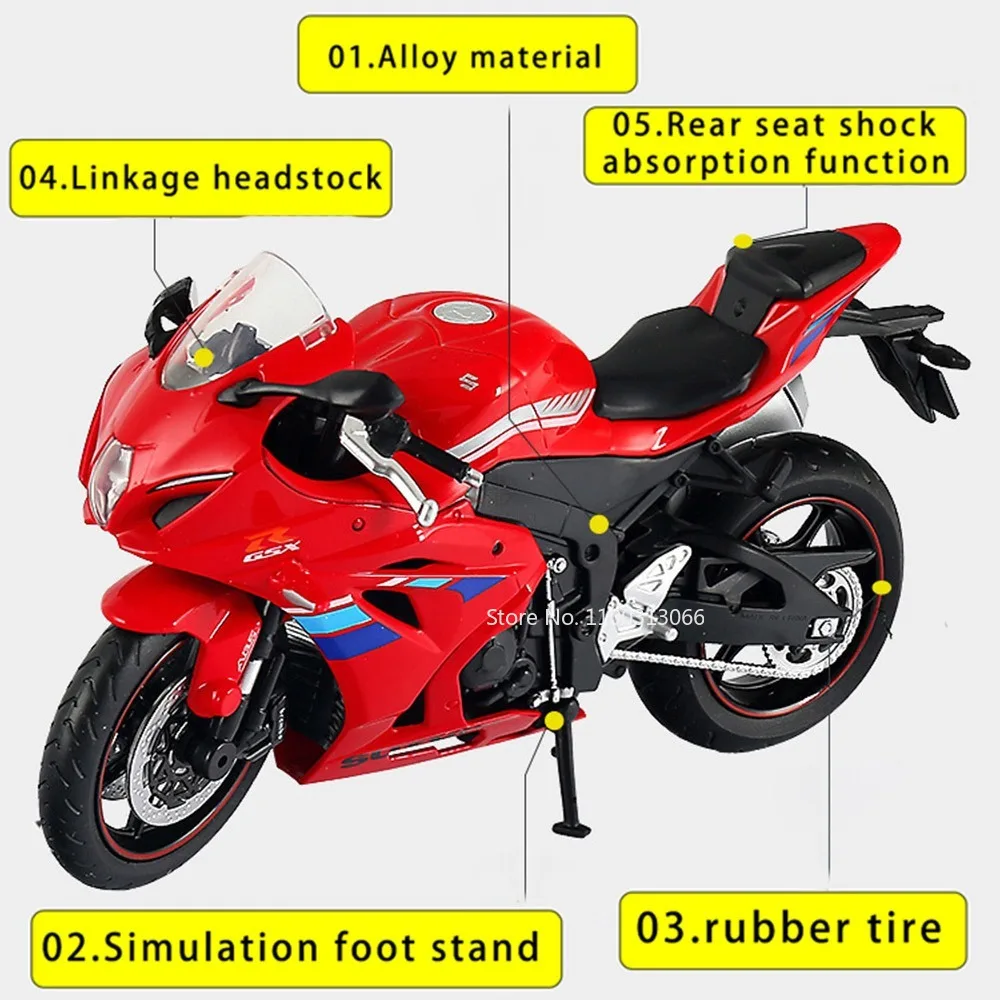 1/12 Scale SUZUKI GSX R1000 Motorcycle Static Decoration Alloy Diecast Model Simulation Motorcycle Toy for Child Birthday Gifts 2