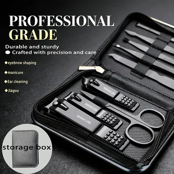 Set Portatile 9 Pezzi per Manicure e Pedicure con Tagliaunghie, Tronchesino per Cuticole, Forbici per Unghie dei Piedi, Lima per Unghie, Pinzette - Ideale per Viaggi e Casa