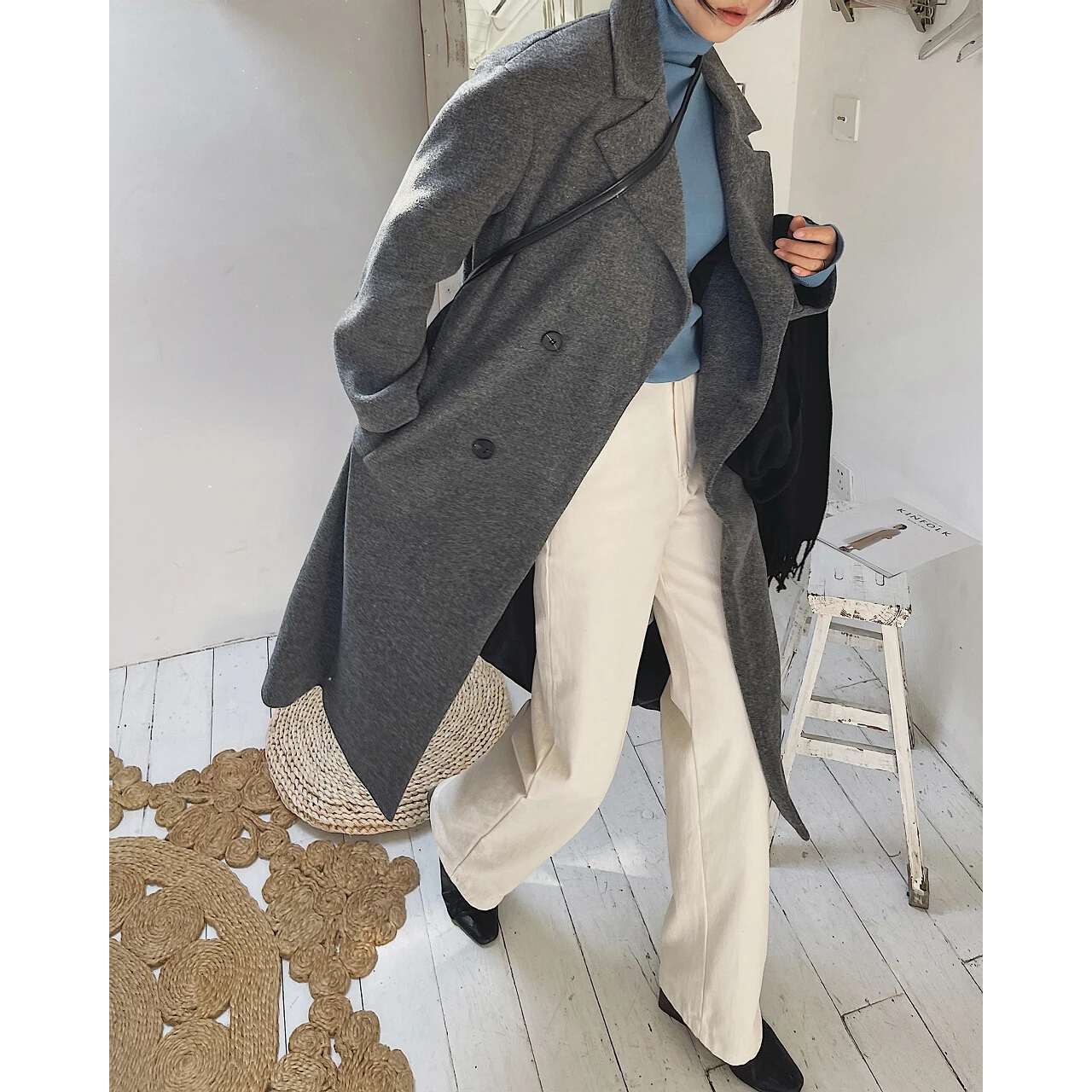 2022 Grey Long Oversize Woman Coat Spring Winter Jacket Clothes Trench Cardigan Outerwear Overcoat Oversize wool and mixtures