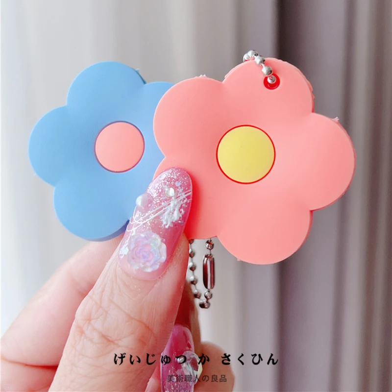 1pc Cute Cartoon Sole Keychain Silicone Flower Protective Key Case Cover for Key Control Dust Cap Holder Gift Women Chain