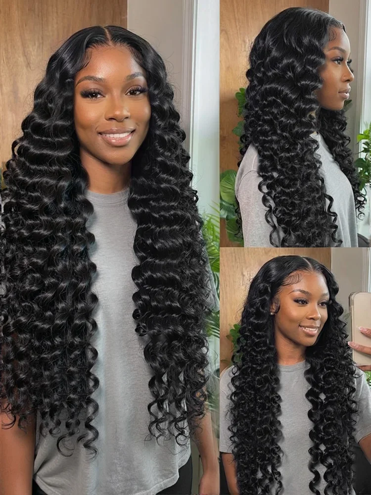 250 Density 40 42 Inch Human Hair Loose Deep Wave 13x6 Lace Front Wigs Water Wave Curly HD 13x4 Lace Frontal Wig Brazilian Black 3
