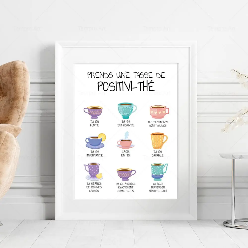 Positivi-Tea Positivity Franch Autoaffermazione Poster Stampa Positivo Self-Talk Counterboard Terapia Regali Office Wall Art Decor