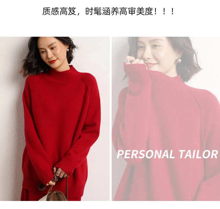 2023 Hot Sale Autumn Winter Women's 100% Cashmere Sweater Half High Collar Pullover Female Loose Large Size Thicken Knit Jumper