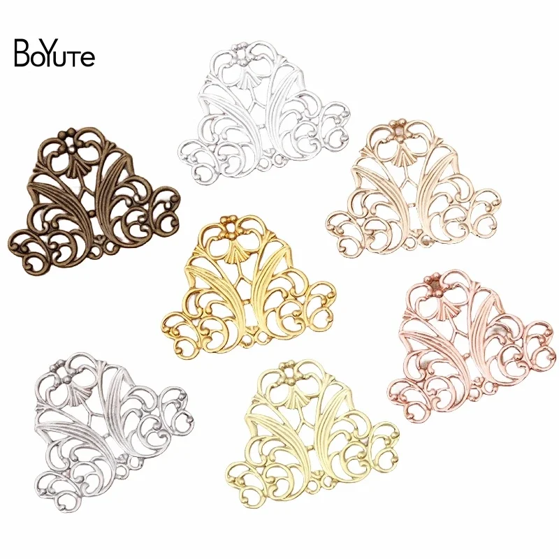 

BoYuTe (50 Pieces/Lot) 29*37MM Metal Brass Flower Filigree Findings DIY Bride Headwear Jewelry Making Materials