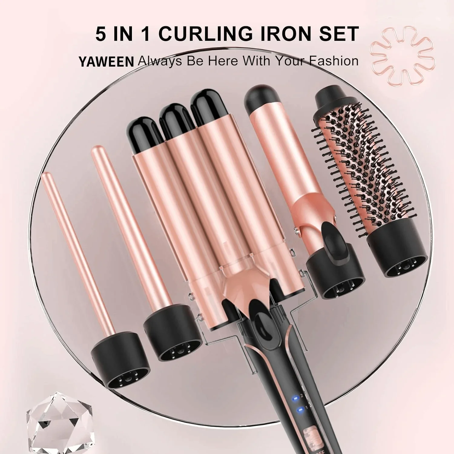 Curling Iron Set 5 in 1 Curling Wand Set Interchangeable Triple Barrel Curling Iron and Curling Brush Ceramic Barrel Wand Curl