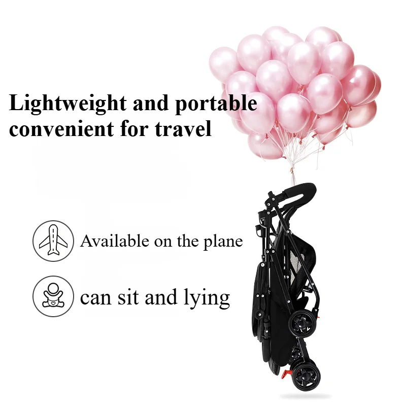 Lightweight baby stroller One Lick Folding Baby Stollingcart Sit & Lying Large Canopy Storage Cup Holder Infants