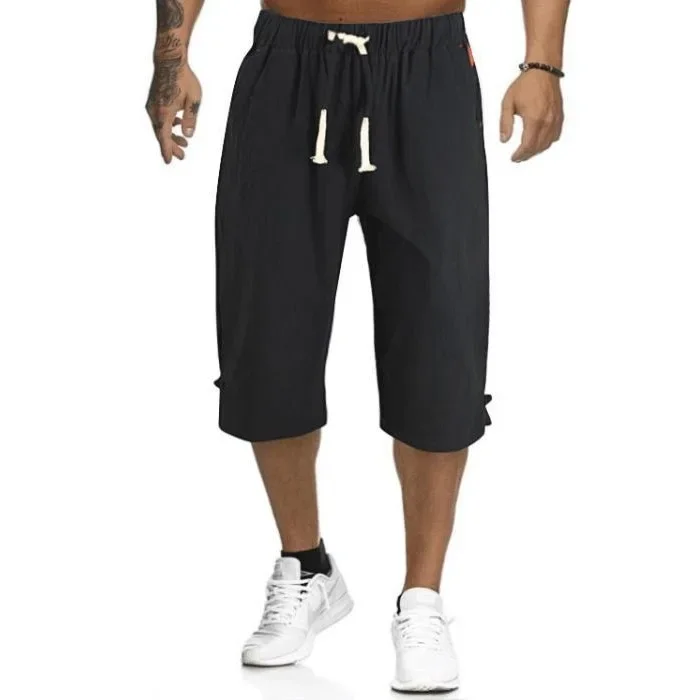 New Summer Men's Linen Casual Pants Sport Shorts Solid Color Straight Seven-Five Pants Skateboard Sport Long Trousers