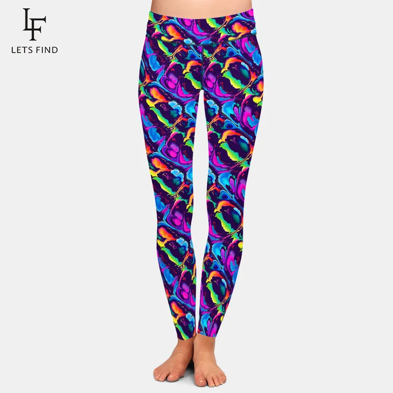 

LETSFIND Fashion New Women's Leggings 3D Vivid Vibrant Blob Shapes Digital Printing Legging High Waist Slim Leggings