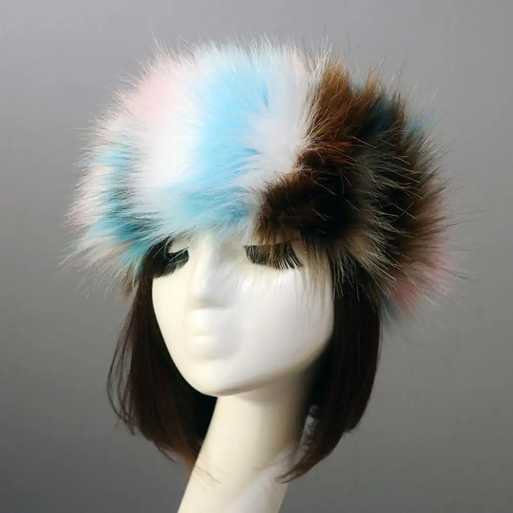 Faux Fur Headband Winter Hats Warm Fur Faux Fluffy Russian Caps Empty Top Short Plush No Brim Headband Headdress