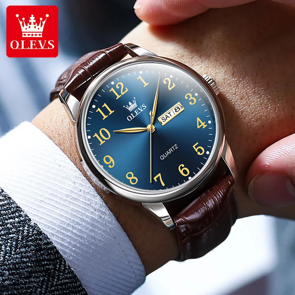 Watch Men|olevs Men's Quartz Watch - Sleek Leather Strap