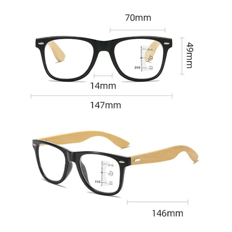 Men Women's Trendy Multifocal Reading Glasses Wooden Blue Light Blocking Near Far Eyewear Progressive Presbyopia Eyeglasses 6