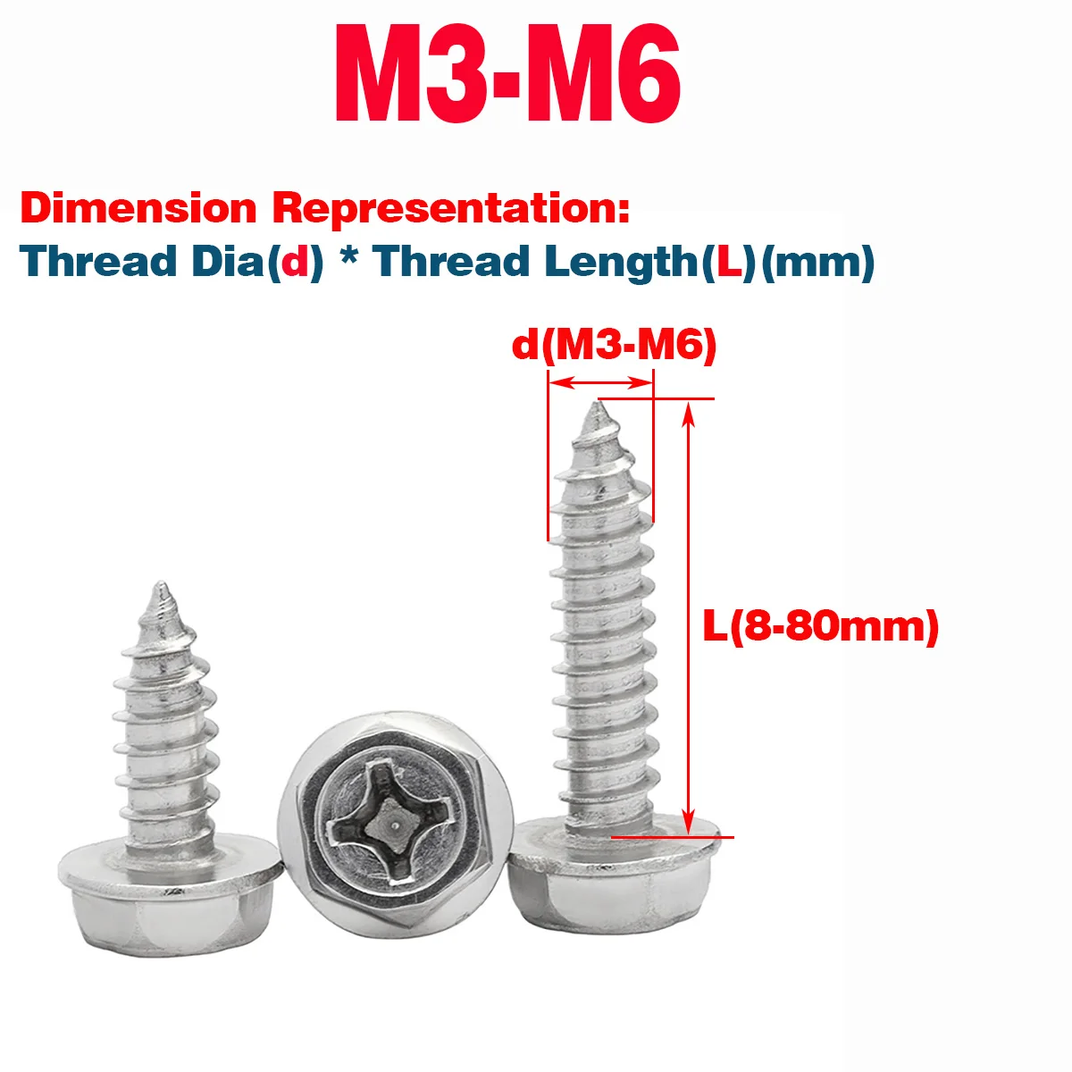 

304 SS Flange Head Phillips Outer Hexagon Self Tapping Screw With Washer Wood Screw M3 M4 M5 M6