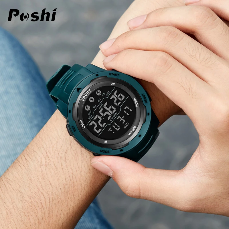 POSHI Brand Digital Watch for Man Stopwatch Alarm Clock Led Light Sport Man Wrist Watches Outdoor Fashion Electronic Watches 3