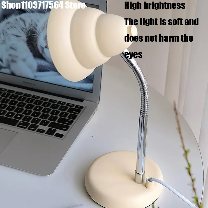 

Vintage Cream Desk lamp ins Wind bedroom desk Korean adjustable retro cute bedside lamp decorative ambiance lamp