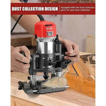 Compact Wood Router Combo Tool 800W 110V with 6 Speeds Fixed Base Plunge Router Woodworking Trimmer Router Kit with Accessories 6
