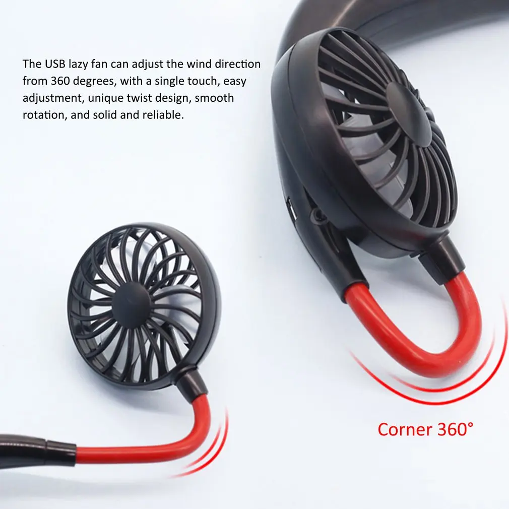 Mini ventilateur tour de cou ventilateur personnel mains libres design  casque portable tour de cou portable mini ventilateur avec USB rechargeable  pour voyager en plein air bureau (noir)