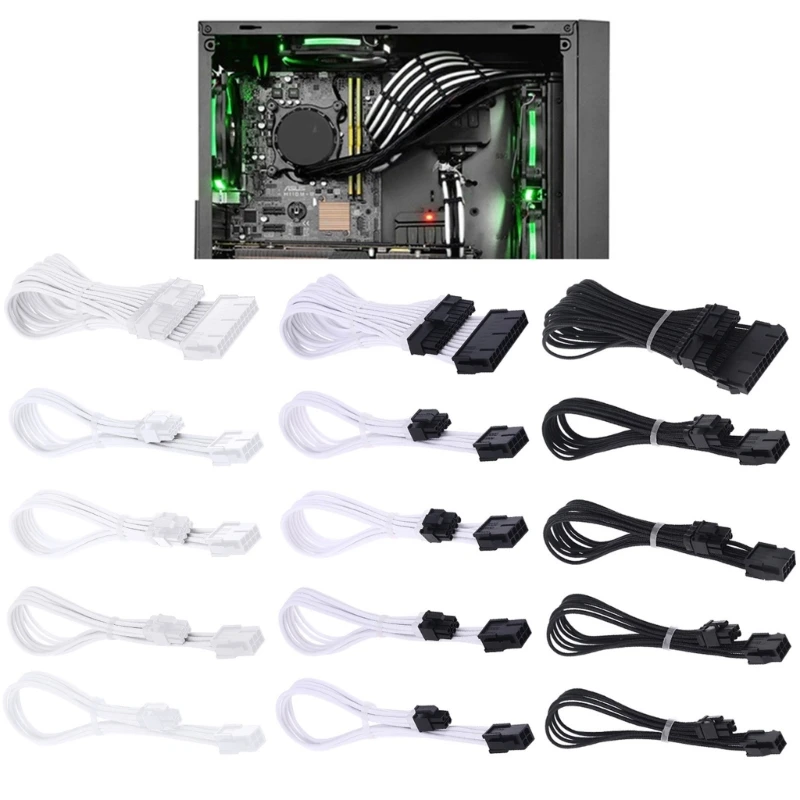 Cabo de Extensão de Manga de 30cm Cabo de Alimentação de 24 Pinos a tx Eps Pinos Pci-e Gpu 8pin Cpu 6-pin Pcie Pinos Cpu com Pentes 18 Awg