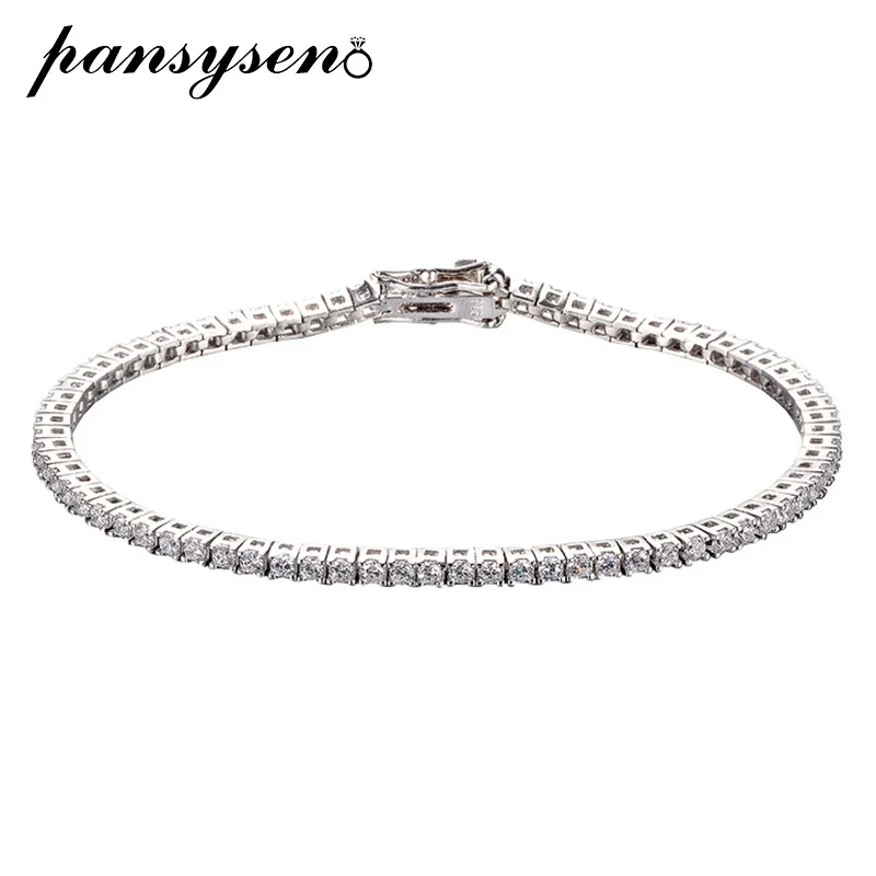 

PANSYSEN 100% 925 Sterling Silver 2MM Round Simulated Moissanite Diamond Wedding Party Tennis Bracelets for Women Fine Jewelry