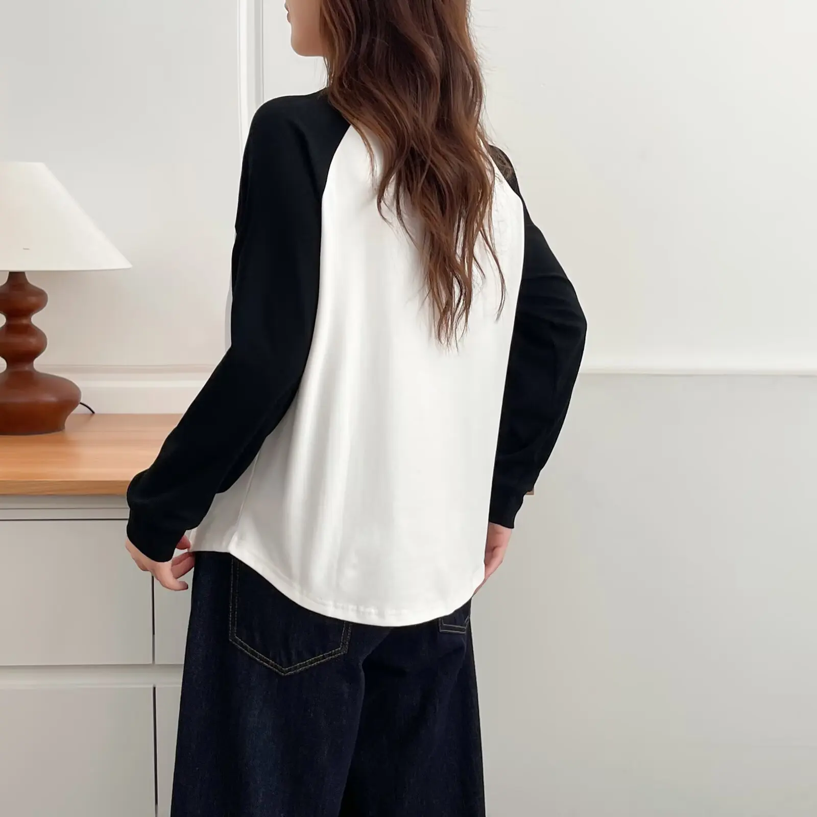 Fashion Plus Size Women's T-Shirt Autumn New Style Casual Color Blocked Printed Letter Long Sleeved Tops 7033