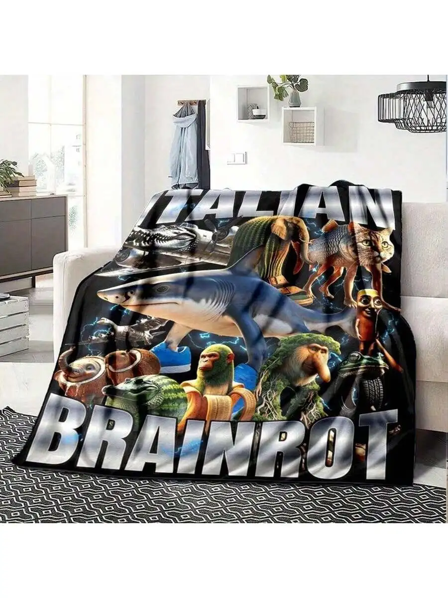 AI Horror Fun Pattern Flannel Blanket 280GSM, Soft Warm All Season for Home Office Travel Camping, Holiday Gift