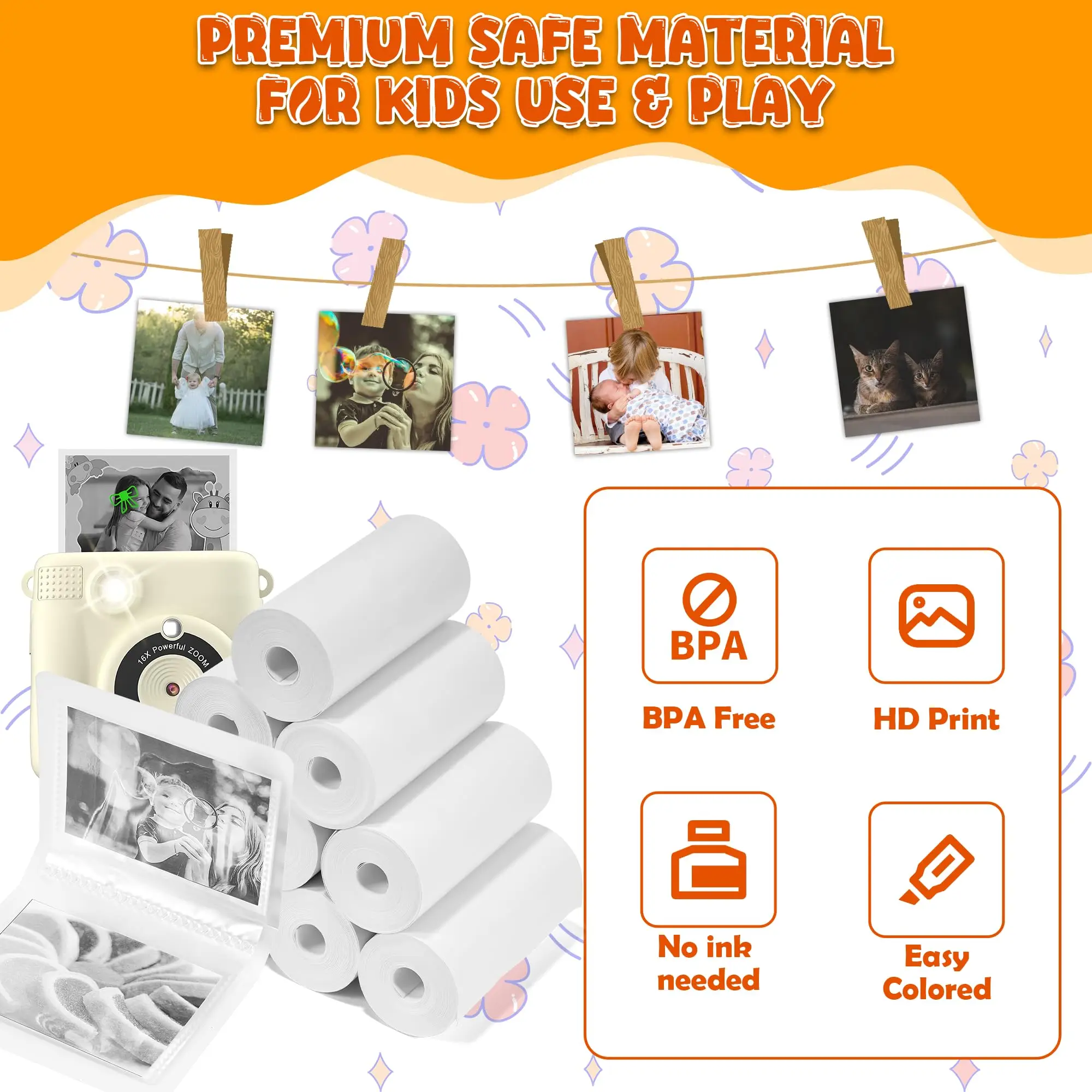 Mini Instant Camera Print Refill Paper, 57 Photo Printer HD Printing Thermal Print Paper Rolls Fit for Most Camera Instant Print