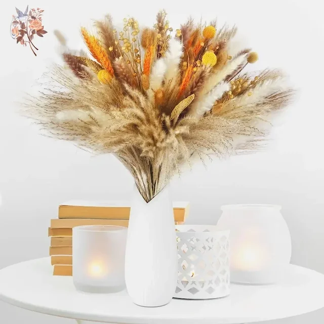 80Pcs Fluffy Pampas Grass Reeds Dried Flowers