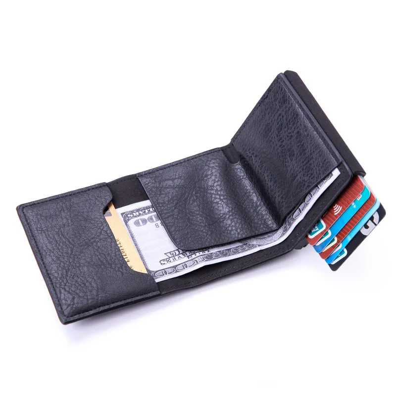 fiber Credit Card Holder Wallets Men Brand Rfid Black brown Magic Trifold Leather Slim Mini Wallet Small Money Bag Male Purses - 2