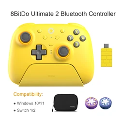 Enhanced Wireless Bluetooth Gamepad with TMR Joystick Accessory for Ultimate 2 Bluetooth (Yellow with Bag)