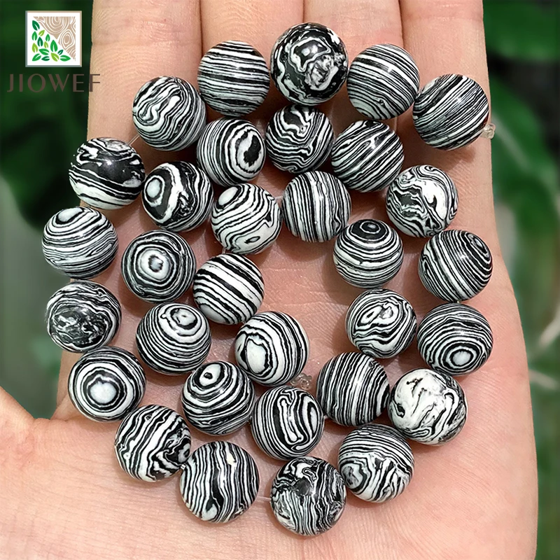 Black Lace White Malachite Stone Loose Round Beads DIY Handmade Bracelet Accessories for Jewelry Making 15" Strand 4 6 8 10 12MM