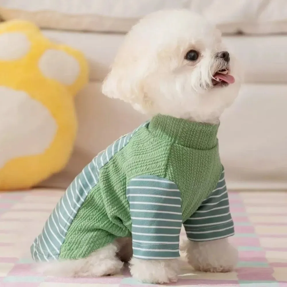 캐주얼 스타일 따뜻한 강아지 스트라이프 풀오버 부드럽고 편안한 D링이 있는 애완견 조끼 겨울용 강아지 이너웨어