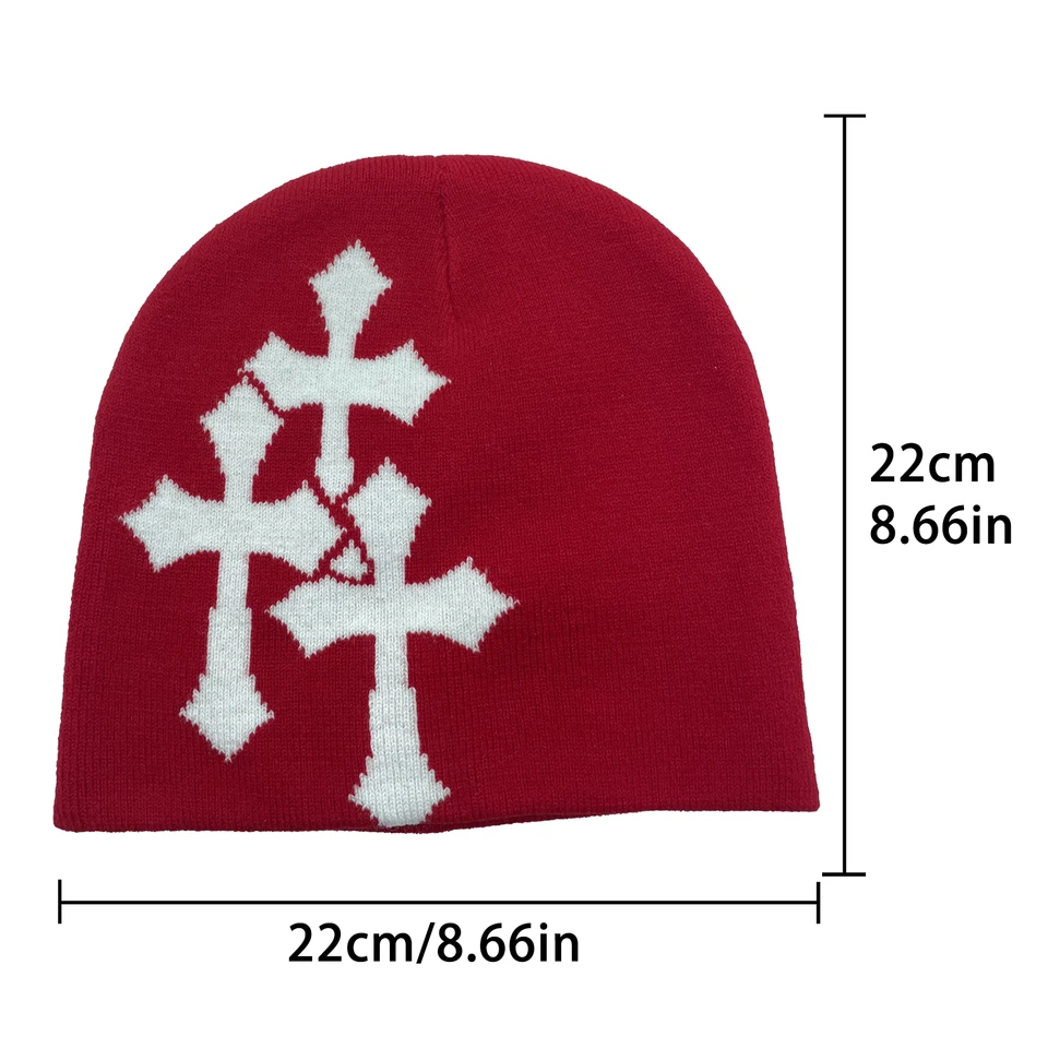 帽子 Y.A.R.N. 3D Cross Handmade Knit hat Y2K Crucifix Jacquard Knitted Hat, European And American