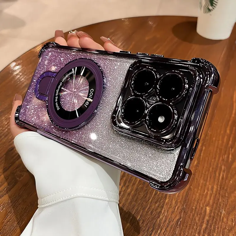 Luxury Plating Glitter Glossy Case with Magnetic Kickstand and Shockproof Protection
