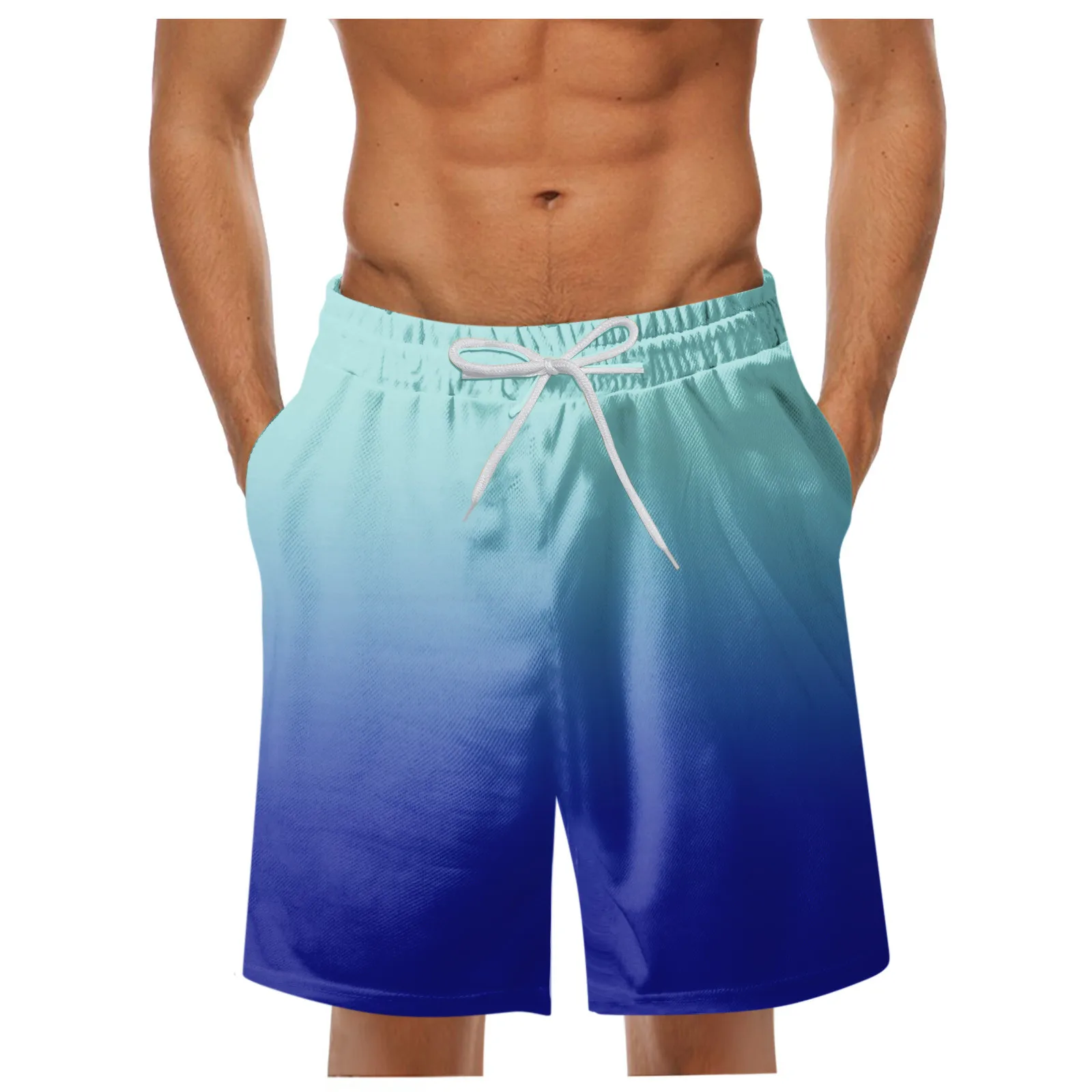 

Mens Gradient Board Shorts Summer Hawaii Holiday Beach Shorts With Pockets Loose Drawstring Gym Sports Jogger Casual Short Pants