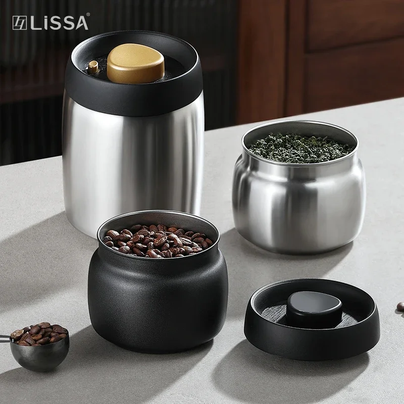 Storage Jar Stainless steel tea sealed jar Moisture-proof household tea storage jar press vacuum high-grade coffee bean sealed